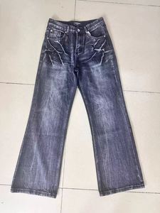 Pantalones anchos de mezclilla 100% algodón para hombre, estilo urbano, sexy, color liso marrón, vintage, lavado sucio, tejido personalizado - Product Image 6