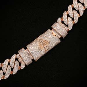 Chaîne cubaine en moissanite, argent 925 plaqué rhodium, sertissage clos or rose, collier glacé avec fermoir Ace Spades, bijoux hip-hop - Product Image 3