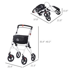 Deambulatore Leggero con Ruote e Vano Portaoggetti, Doppi Freni, Altezza Regolabile per Anziani - Bianco - Product Image 3