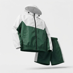High Quality Custom <b>Men</b> Windbreaker Short Set Relaxed Fit Breathable Windbreaker Nylon Spandex Tracksuit Set Solid for Summer - Product Image 5