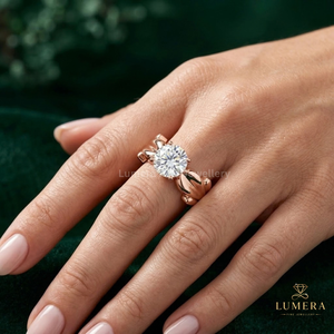 <b>Nature</b> <b>Inspired</b> Round Lab Grown Diamond <b>Ring</b> With Organic Petal Shank And Elegant Center Stone Prong Setting <b>Ring</b> For Women - Product Image 1