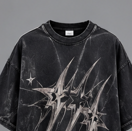 T-shirt noir oversize pour homme, manches courtes, col rond, imprimé graphique étoile, style streetwear - Product Image 2