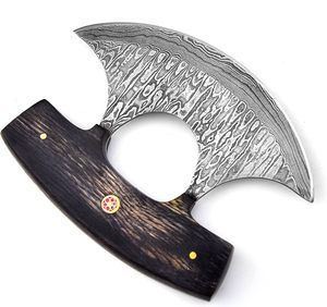 Couteau Ulu d'Alaska en acier Damas fait main sur mesure, avec fourreau en cuir, manche en bois Pakka, coupe-pizza, lame forgée, couteaux ambidextres - Product Image 3
