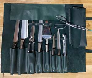 Étui à couteaux de chef en cuir véritable fait main, léger et portable, avec fermeture à cordon et boucle, 4-6 compartiments pour - Product Image 5