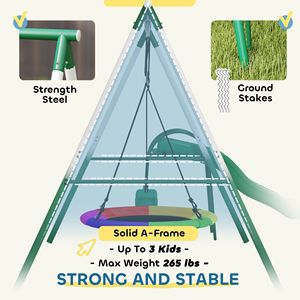 Altalena a Dondolo a Forma di A Verde Scuro Resistente con Sedile a Disco e Corda Regolabile, Altalene in Metallo per Giardino - Product Image 5