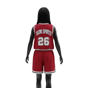 Conjunto de Camiseta y Pantalones Cortos de Baloncesto para Mujer, Tela de Malla de Poliéster Premium, Transpirable, Rojo y Blanco, Logotipo Personalizado en Tela Tackle Twill - Product Image 2