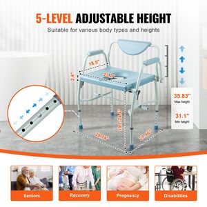 Sedia Comoda in Acciaio con Schienale Rimovibile, Braccioli Abbattibili, Altezza Regolabile a 5 Livelli, Secchio Rimovibile da 7L, Comoda da Comodino Facile da Usare - Product Image 4