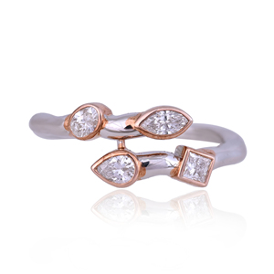 925 Sterling <b>Silver</b> & Rose Gold Plated Multi Shape CVD Diamond Open <b>Ring</b> Designer <b>Adjustable</b> Fine Jewelry for Women - Product Image 4