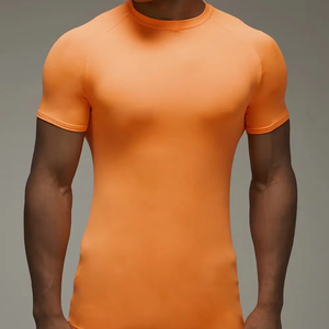 mens gym compression shirt half sleeve athletic fitness wear <b>tight</b> fit breathable quick dry stretch sports training - Product Image 1