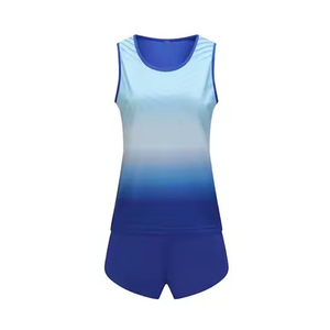 Ensemble débardeur de tennis sans manches bleu dégradé pour femme – Anti-humidité, respirant, séchage rapide, coupe ajustée – Tenue de sport estivale - Product Image 4