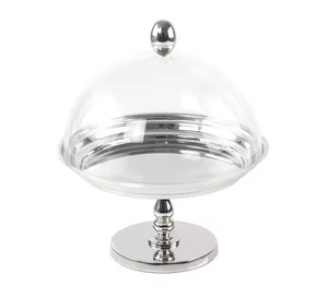 Support à gâteau en acier inoxydable avec base en marbre rose nordique et cloche en verre, plateau de présentation de desserts moderne sur piédestal, vaisselle - Product Image 2