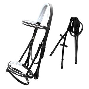 Brida de cuero blanca profesional hecha a mano estilo western con adornos brillantes, de acero inoxidable, con acolchado suave y transpirable que absorbe el sudor. - Product Image 1