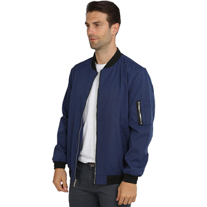 2026 Premium Quality Men Navy Blue Regular Fit Zipper Closure Solid Color Polyester Material Casual Wear Bomber <b>Jacket</b> For Sale - Product Image 3