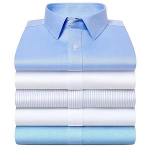 เสื้อเชิ้ตผู้ชายสีขาวลายทาง แขนยาว ปกคอปก ผ้าป๊อปลินกันยับ ติดกระดุม สำหรับฤดูใบไม้ผลิ - Product Image 5