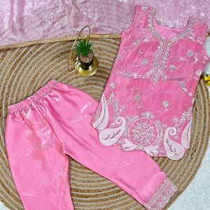 Pink Embroidered Girls Salwar Kameez Set with Dupatta Traditional Premium Outfit for <b>Wedding</b> Party Kids Wear By Royal Export - Product Image 5