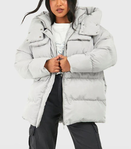 Hot Selling Women's Hooded Collar Puffer Jacket 100% Polyester Cotton Dyed Windbreaker Fabric Winter Casual Wear Solid Color - Product Image 2