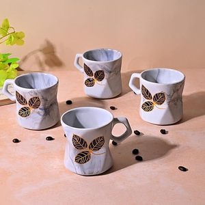 Set of 2 Classic Floral Marble Pattern <b>Tea</b> <b>Cups</b> Leaf-Imprinted Ceramic for Home Use for Afternoon <b>Tea</b> - Product Image 2