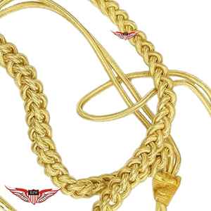 Aiguillette de parade dorée tressée en fil de soie doré épais avec embouts en maille et en métal - Product Image 2