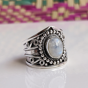 แหวนมูนสโตนเงินแท้ 925 ทำมือ แหวนยูนิเซ็กซ์ เครื่องประดับ - Product Image 2
