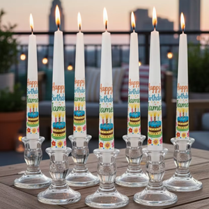 Velas de Cumpleaños Personalizadas con Estampado de Pastel Colorido – Set de Celebración con Nombre Personalizado - Product Image 1