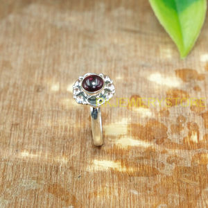 Natural Red Garnet Gemstone 925 Sterling <b>Silver</b> Handmade Floral <b>Boho</b> <b>Ring</b> for Women Round Cabochon Garnet <b>Silver</b> Statement <b>Ring</b> - Product Image 5