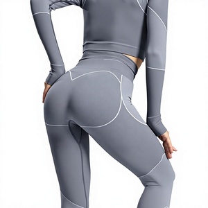Conjunto de Yoga Gris Sólido Tallas Grandes Sin Costuras Impermeable Transpirable Top Corto Leggings Largos Cintura Alta Elástico en Cuatro Direcciones Contraste - Product Image 2