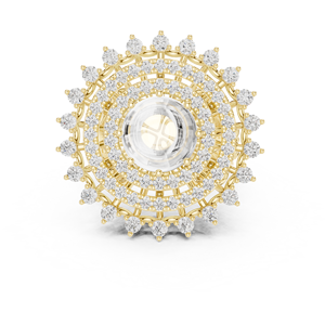 Bague de fiançailles et de mariage pour femme en or jaune avec grand diamant rond et halo, motif floral en spirale - Product Image 2