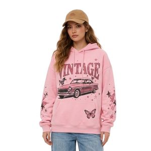 Sudadera con Capucha Holgada de Algodón y Forro Polar para Mujer, Estampado Personalizado, Color Morado, Informal, Cálida, para Invierno - Product Image 6
