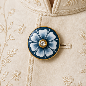 Botones de Lujo Personalizados de Latón con Esmalte Meenakari de Jaipur, Diseño de Flor Azul y Cristal Polki para Traje Sherwani de Boda para Hombre - Product Image 3