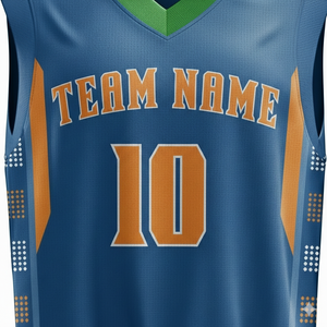 Conjunto de Camiseta de Baloncesto Personalizada para Hombre, sin Mangas, Cuello en V, Sublimada, Absorbe la Humedad, Ropa Deportiva, Nombre del Equipo 10, Azul, Naranja, Verde - Product Image 6
