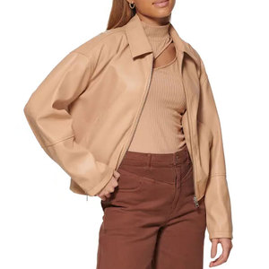 Wholesale <b>Women</b> Leather <b>Jacket</b> Casual Street Wear OEM Service Winter Clothing Front Zipper Stylish Leather <b>Jacket</b> For <b>Women</b> - Product Image 3