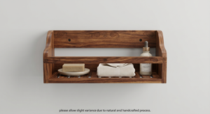 Wooden Wall Mounted Bathroom <b>Shelf</b> Double Tier Carved Rustic Storage <b>Rack</b> for Soap Towel Essential Oil - Product Image 4
