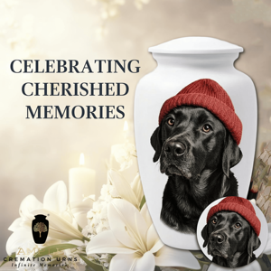 Urne funéraire pour chien noir, artisanale en aluminium, avec portrait artistique du chien, 220 pouces cubes, design écologique - Product Image 6