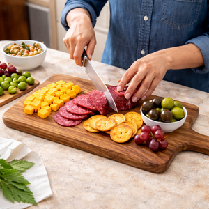 Planche à découper en bois d'acacia avec poignée, planche à découper en bois pour la préparation et le service des aliments en cuisine - Product Image 4