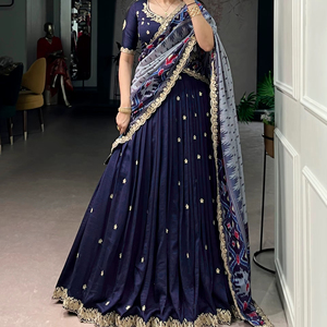 Conjunto de Lehenga-Choli de Seda Vichitra de la Mejor Calidad con Bordado de Lentejuelas en Toda la Prenda y el Borde, Moda Femenina - Product Image 1