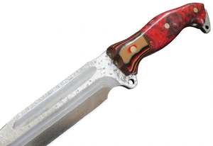 Herramienta Utilitaria de Campo para Exteriores, Hecha a Mano con Acero, con Mango de Madera Pakkawood Roja - Product Image 2