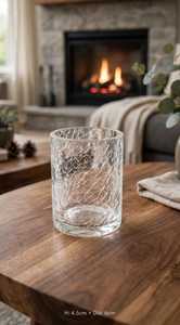 <b>Crackled</b> Glass Heat Resistant Votive Holder Straight Cylinder Tabletop Lantern for Christmas Home Decor - Product Image 2