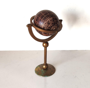 Globe de style antique avec double anneau méridien, finition bronze, support, carte du monde vintage, décoration de bureau d'étude - Product Image 2