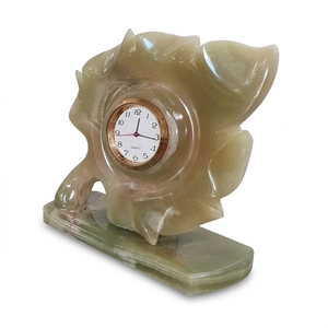 Dark Green Onyx Stone Handmade Classic Design Hand Holding Quartz <b>Clocks</b> Needle Display Type Hourly <b>Chiming</b> Function 8 Inch - Product Image 4