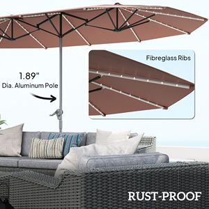 Ombrellone da Patio Extra Large 15ft a Doppia Faccia in Alluminio con Luci Solari UPF50+ e Manovella, Colore Tan, per Esterni e Palestre - Product Image 6