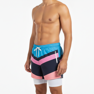 Shorts de bain 2-en-1 personnalisés pour hommes en satin 100 % polyester avec doublure de compression, séchage rapide et tendance - Product Image 1