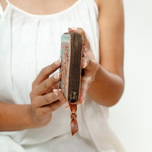 Real Hand Tooled Leather Clutch Women Vintage Style Floral Carved Leather <b>Wallet</b> Handcrafted Buckstitch Western <b>Wallet</b> Wristlet - Product Image 3