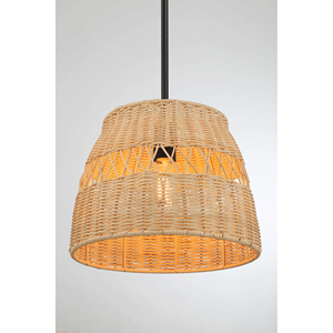 Lampadario a sospensione singolo in stile rustico con paralume in rattan e finitura in metallo nero - Essenza Lampadari e Luci a Sospensione - Product Image 4