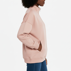 Prix de gros Sweat-shirt polaire pour femme, imprimé, à demi-zip, à capuche, coupe oversize, style streetwear, pour l'hiver - Product Image 3