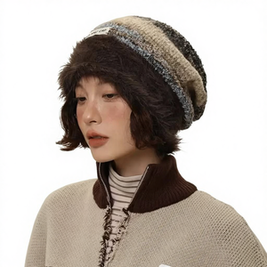 Bonnet unisexe en tricot polaire style bohème coréen, 100 % polyester, tissu courant, pour adulte, tour de tête 54-56 cm - Product Image 3