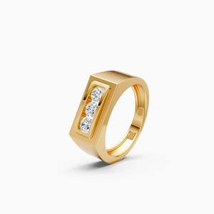 Formal Three Diamond <b>Mens</b> Lab Grown Diamond Statement <b>Ring</b> With 0.51 Ct Round | In 9K Yellow White And Rose Gold - Product Image 2