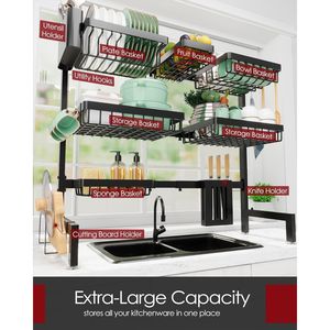 Escurridor de Platos de Acero Inoxidable para Colocar Sobre el Fregadero con Soporte para Cuchillos y Utensilios, Ganchos, Organizador de Cocina, Solución de Almacenamiento - Product Image 2