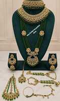 Set Perhiasan Pernikahan Etnik Pengantin Berkualitas Tinggi Baru, Kalung dan Anting Berlapis Rhodium Emas dengan Zirkon Hijau, Desain Terbaru Ketiga