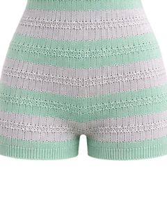 Mono de punto a rayas verde menta y blanco para mujer, manga corta, cuello polo, algodón, informal de verano, de una pieza, ajustado, personalizado - Product Image 6