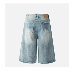 Pantalones Cortos de Mezclilla Vintage Desgastados con Bordados y Parches, Estilo Hip Hop, Holgados, para Hombre, Venta al Por Mayor Personalizada - Product Image 4